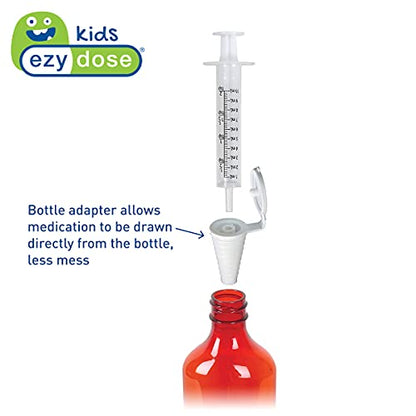 EZY DOSE Kids Baby Oral Syringe & Dispenser Calibrated for Liquid Medicine, Reduce Mess, Easy Way to Orally Administer Medication, 10 mL/2 TSP, Includes Bottle Adapter, Clear, BPA Free