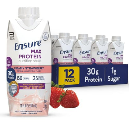 Ensure Max Protein Nutrition Shake with 30g of Protein, 1g of Sugar, High Protein Shake, Milk Chocolate, 11 Fl Oz (Pack of 12), Liquid, Halal