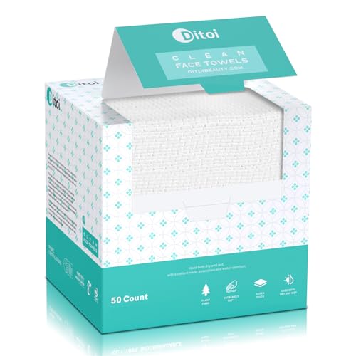 Ditoi Face Towels, 10"×12" Softness Disposable Face Towel, Thickness Face Towelettes XL, Makeup Remover Dry Wipes, Clean Face Cloths for Sensitive Skin, 50 Count (1 Pack)