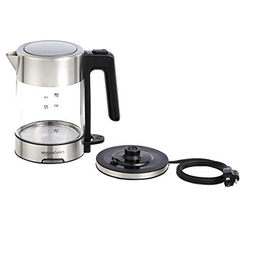 Amazon Basics Electric Kettle, Stainless Steel, Portable Fast-Boiling, Tea Kettle for Boiling Water, for Tea and Coffee, Auto Shut-Off and Boil Dry Protection, 1 Liter, Black and Silver