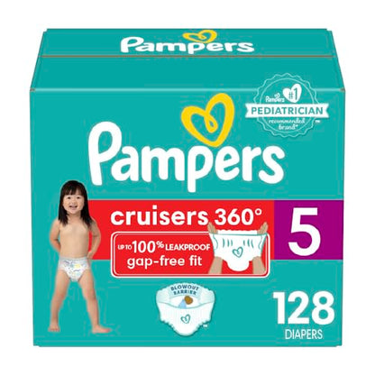 Pampers Cruisers 360 Diapers - Size 5, One Month Supply (128 Count), Pull-On Disposable Baby Diapers, Gap-Free Fit