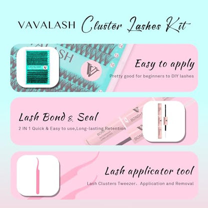 VAVALASH DIY Lash Extension Kit 280 Clusters Individual Lashes Kit 30D 40D 0.07D-10-16mm Lash Clusters, Lash Bond and Seal, Lash Tweezer for DIY Eyelash Extension at Home（Kit-30D+40D-0.07D-10-16MIX）