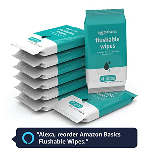 Amazon Basics Flushable Adult Toilet Wipes, Fragrance Free, 126 Count (3 Packs of 42) Packaging May Vary