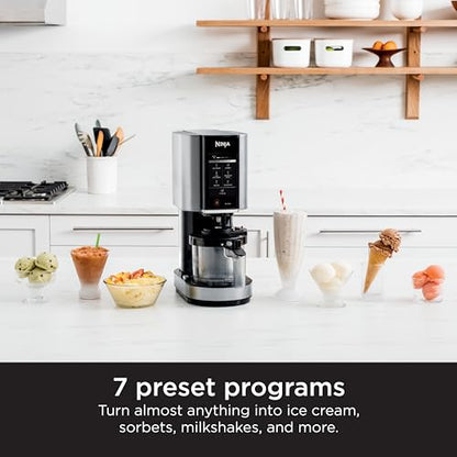 Ninja NC501 CREAMi Deluxe 11-in-1 Ice Cream & Frozen Treat Maker for Ice Cream, Sorbet, Milkshakes, Frozen Drinks & More, 11 Programs, Perfect for Kids, Silver, 11 Functions + (2) 24 oz. Pints