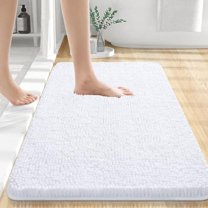 OLANLY Bathroom Rugs 24x16, Extra Soft Absorbent Chenille Bath Rugs, Non-Slip, Dry Quickly, Machine Washable, Bath Mats for Bathroom Floor, Tub and Shower, Beige