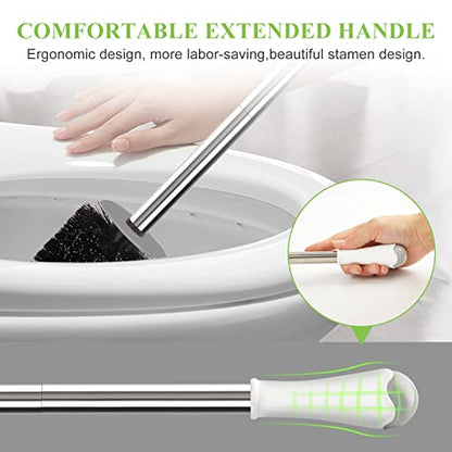 Compact Toilet Brush & Holder, Stainless Steel Handle, Space Saving for Storage, Deep Cleaning, Drip-Proof, Easy to Assemble, Nylon Bristles, White & Grey