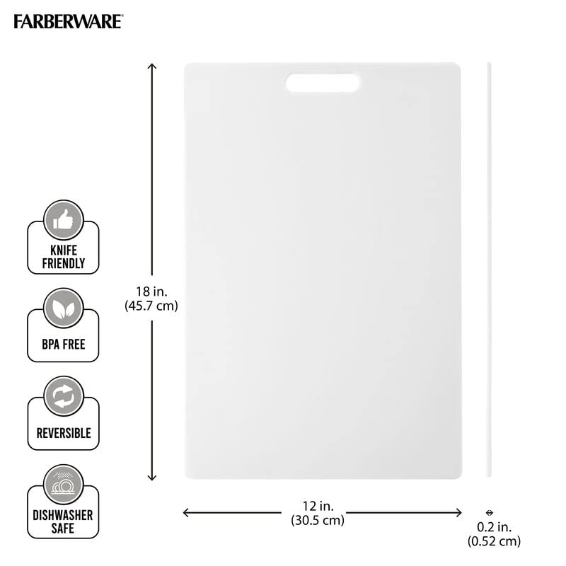 Farberware Large Cutting Board, Dishwasher- Safe Plastic Chopping Board for Kitchen with Easy Grip Handle, 11-inch by 14-inch, White