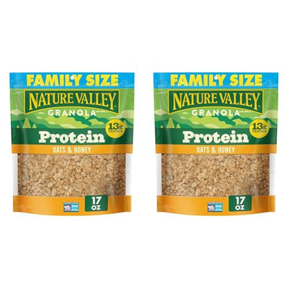 Nature Valley Protein Granola, Oats and Honey, Family Size, Resealable Bag, 17 OZ