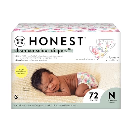 The Honest Company Clean Conscious Diapers | Plant-Based, Sustainable | Above It All + Pandas | Club Box, Size Newborn, 72 Count