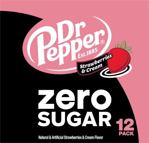 Dr Pepper Zero Strawberries and Cream Soda, 12 fl oz cans, 12 Pack