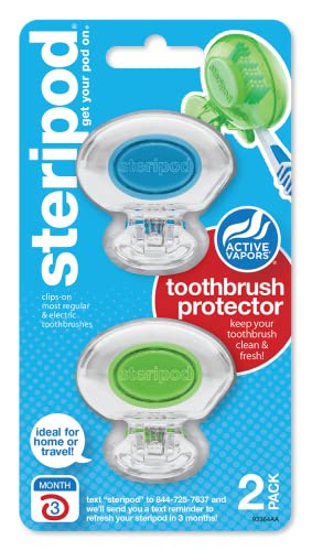 Steripod Clip-On Toothbrush Protector, Keeps Toothbrush Fresh and Clean, Fits Most Manual and Electric Toothbrushes, Pink and Blue, 2 Count (Pack of 1)