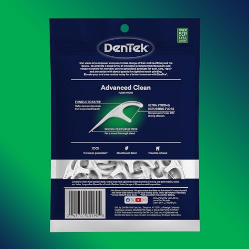 DenTek Triple Clean Advanced Clean Floss Picks, No Break & No Shred Floss, 20 Count, 6 Pack