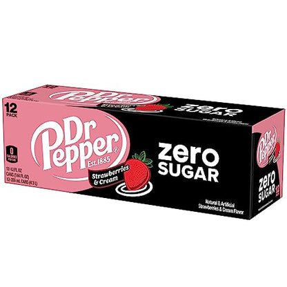 Dr Pepper Zero Strawberries and Cream Soda, 12 fl oz cans, 12 Pack