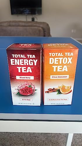 Total Tea SIimming Detox Tea Caffeine Free - 25 Day Detox Tea - Herbal Tea with Chamomile, Hibiscus Tea & Ginger Root for Colon Cleanse – Natural Citrus & Cinnamon Herbal Tea for Digestive Health