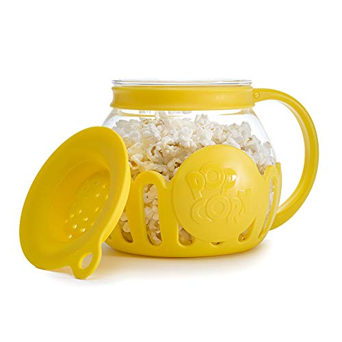 Ecolution Patented Micro-Pop Microwave Popcorn Popper with Temperature Safe Glass, 3-in-1 Lid Measures Kernels and Melts Butter, Made Without BPA, Dishwasher Safe, 3-Quart, Aqua