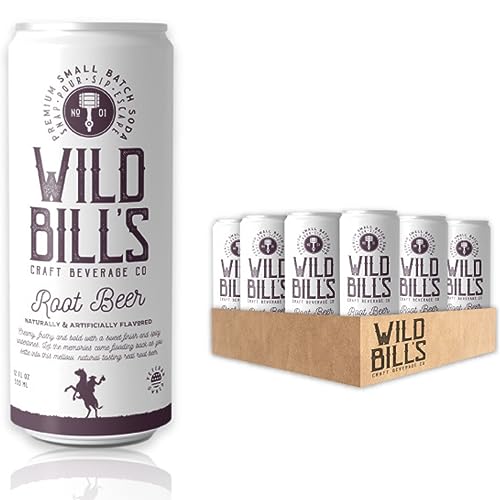 Wild Bill's Classic Root Beer Soda Classic Craft Soda Pop Soft Drinks, Sodas Made with Pure Cane Sugar, Caffeine Free, NO High Fructose Corn Syrup, Gluten Free, Vegan, Low Sodium, 12 Oz 12 Pack