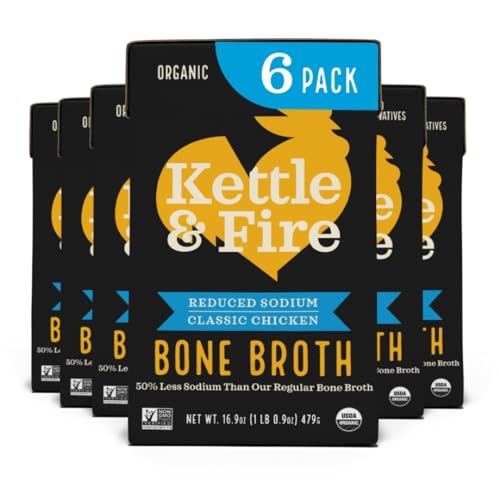 Kettle and Fire Classic Beef Bone Broth, Keto, Paleo, and Whole 30 Approved, Gluten Free, High in Protein and Collagen (6 Pack)