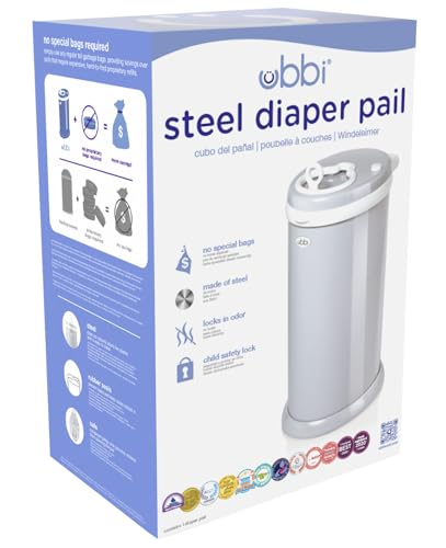 Ubbi Steel Diaper Pail, Odor Locking, No Special Bag Required, Award-Winning, Registry Must-Have, White