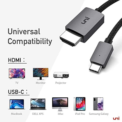 uni [Thunderbolt 3/4 Compatible] USB C to HDMI Cable [4K, High-Speed] for Chromebook, MacBook Pro/Air 2023, iPad Pro, iMac, XPS 17, S23 USB Type C to HDMI Cable Home Office 6FT