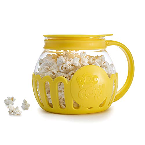 Ecolution Patented Micro-Pop Microwave Popcorn Popper with Temperature Safe Glass, 3-in-1 Lid Measures Kernels and Melts Butter, Made Without BPA, Dishwasher Safe, 3-Quart, Aqua