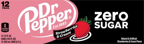 Dr Pepper Zero Strawberries and Cream Soda, 12 fl oz cans, 12 Pack