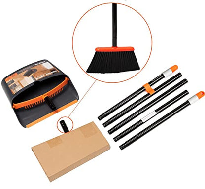 TreeLen Broom and Dustpan Set with 52" Long Handle for Home Kitchen Room Office Lobby Floor Use Upright Stand Up Stand Up Broom with Dustpan Combo