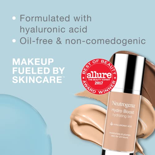 Neutrogena Hydro Boost Hydrating Tint with Hyaluronic Acid, Lightweight Water Gel Formula, Moisturizing, Oil-Free & Non-Comedogenic Liquid Foundation Makeup, 20 Natural Ivory, 1.0 fl. oz