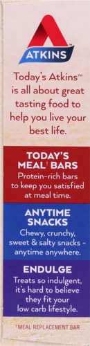 Atkins Double Fudge Brownie Protein Meal Bar, High Fiber, 15g Protein, 1g Sugar, 4g Net Carb, Meal Replacement, Keto Friendly