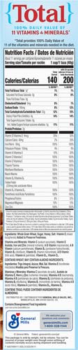 Total Breakfast Cereal, 100% Daily Value of 11 Vitamins & Minerals, Whole Grain Cereal, 16 oz