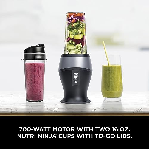 Ninja QB3001SS Ninja Fit Compact Personal Blender, Shakes, Smoothies, Food Prep, and Frozen Blending, 700-Watt Base and (2) 16-oz. Cups & Spout Lids, Black