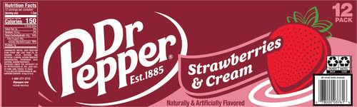 Dr Pepper Zero Strawberries and Cream Soda, 12 fl oz cans, 12 Pack