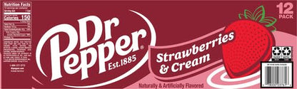 Dr Pepper Zero Strawberries and Cream Soda, 12 fl oz cans, 12 Pack