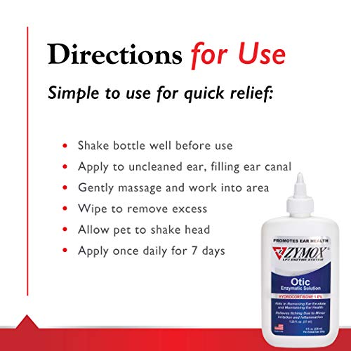 Zymox Otic Enzymatic Solution for Dogs and Cats to Soothe Ear Infections with 1% Hydrocortisone for Itch Relief, 1.25oz