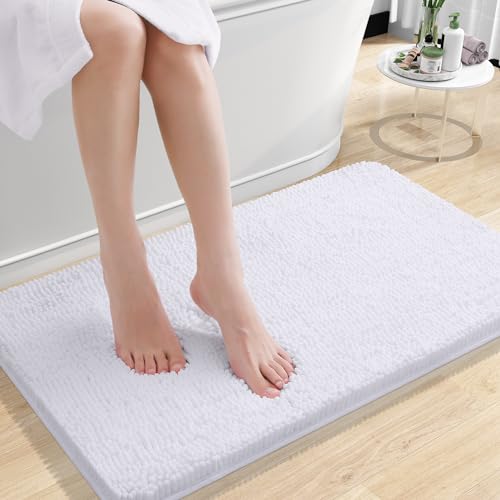 OLANLY Bathroom Rugs 24x16, Extra Soft Absorbent Chenille Bath Rugs, Non-Slip, Dry Quickly, Machine Washable, Bath Mats for Bathroom Floor, Tub and Shower, Beige