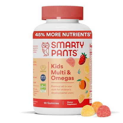 SmartyPants Kids Multivitamin Gummies: Omega 3 Fish Oil (EPA/DHA), Vitamin D3, C, Vitamin B12, B6, Vitamin A, K & Zinc for Immune Support, Gluten Free, Three Fruit Flavors, 120 Count (30 Day Supply)