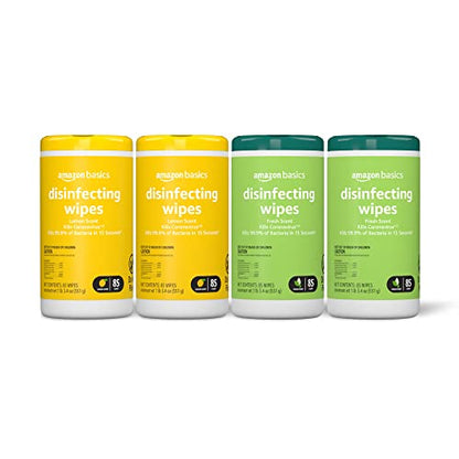 Amazon Basics Disinfecting Wipes, Lemon Scent, for Sanitizing, Cleaning & Deodorizing, 255 Count (3 Packs of 85)