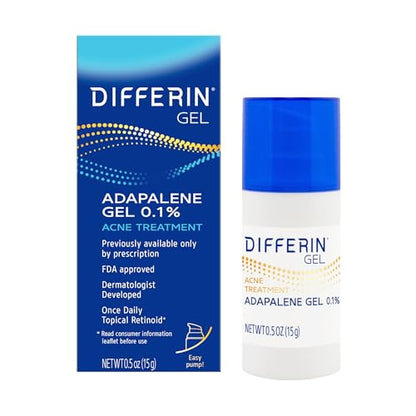 Differin Acne Treatment Gel, Retinoid Treatment for Face with 0.1% Adapalene, Gentle Skin Care for Acne Prone Sensitive Skin, 15g Tube (Packaging May Vary)