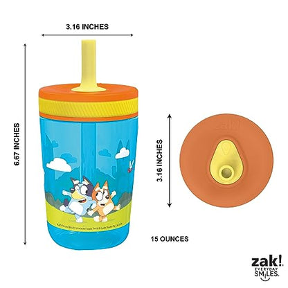 Zak Designs 15oz Bluey Kelso Tumbler Set, BPA-Free Leak-Proof Screw-On Lid with Straw Made of Durable Plastic and Silicone, Perfect Bundle for Kids, 2 Count (Pack of 1)