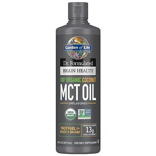 Garden of Life Dr. Formulated Brain Health 100% Organic Coconut MCT Oil 16 fl oz Unflavored, 13g MCTs, Keto & Paleo Diet Friendly Body & Brain Fuel, Certified Non-GMO Vegan & Gluten Free, Hexane-Free