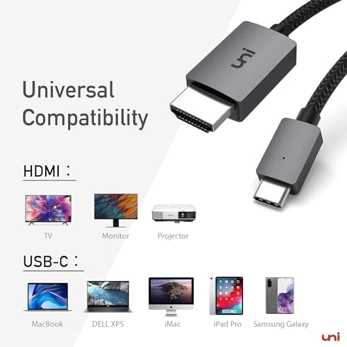 uni [Thunderbolt 3/4 Compatible] USB C to HDMI Cable [4K, High-Speed] for Chromebook, MacBook Pro/Air 2023, iPad Pro, iMac, XPS 17, S23 USB Type C to HDMI Cable Home Office 6FT