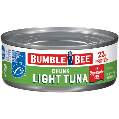 Bumble Bee Chunk Light Tuna In Water, 5 oz Cans (Pack of 24) - Wild Caught Skipjack Tuna - 23g Protein Per Serving - MSC Certified Sustainable Seafood, Non-GMO, Gluten Free, Kosher