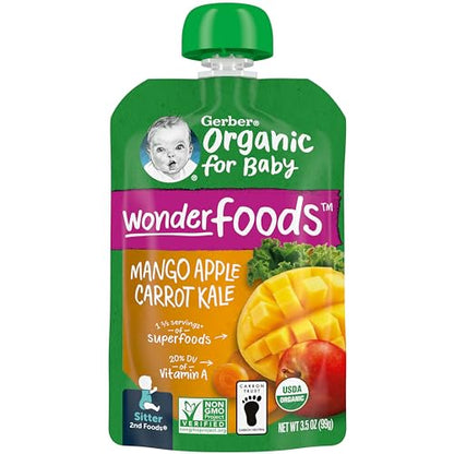 Gerber Organic Baby Food Pouches, 2nd Foods for Sitter, Fruit & Veggie Variety Pack, 3.5 Ounce (Set of 18)