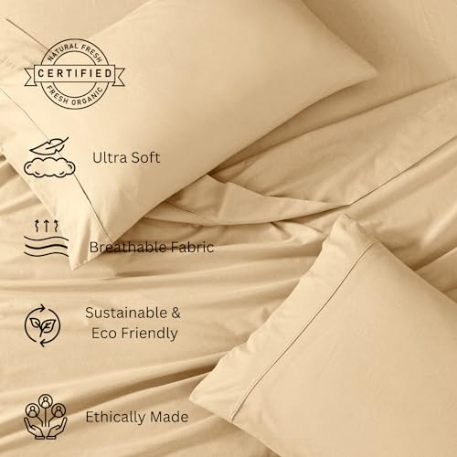 LANE LINEN 100% Organic Cotton Queen Sheet Set, 4Pc Cotton Sheets Queen Size Bed set, Soft & Breathable Percale Weave, Deep Pocket Queen Sheets, Hotel-Quality Bed Sheets Queen Size - White Bed Sheets