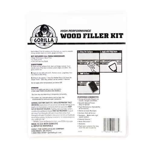 Gorilla All Purpose Wood Filler, 16 Ounce Tub, Natural (Pack of 1)