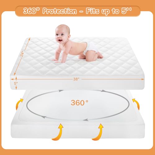 Yoofoss Waterproof Crib Mattress Protector 2 Pack, Quilted Crib Mattress Pad Cover Ultra Soft and Breathable, Machine Washable Toddler Mattress Protector for Standard Baby Crib Size 52''x28''