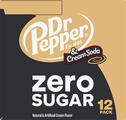 Dr Pepper Zero Strawberries and Cream Soda, 12 fl oz cans, 12 Pack