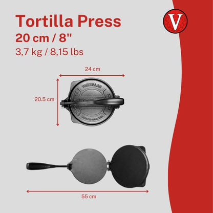 Victoria Cast Iron Tortilla Press, Tortilla and Roti Maker, Made in Colombia, 8 Inches