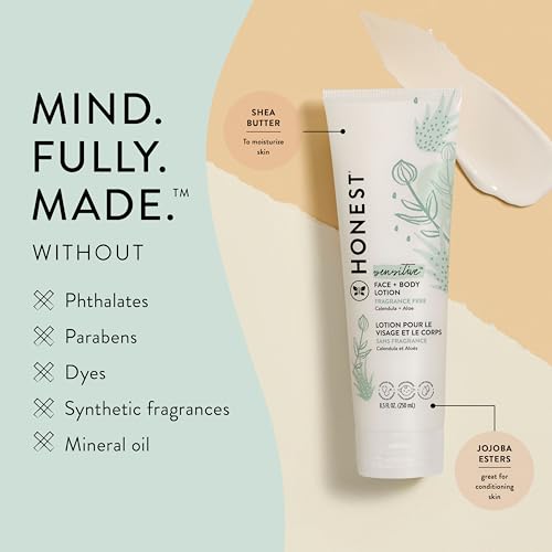 The Honest Company Hydrating Face + Body Lotion | Fast Absorbing, Naturally Derived, Hypoallergenic | Fragrance Free Sensitive, 8.5 fl oz