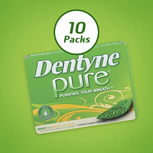 Dentyne Pure Mint with Herbal Accents Sugar Free Gum, 10 Packs of 9 Pieces (90 Total Pieces)