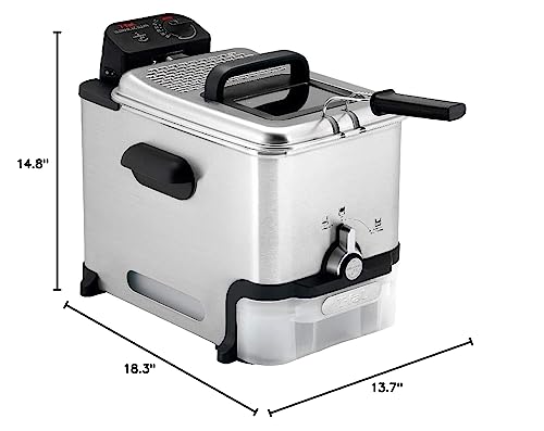 T-fal 3.5L Stainless Steel Deep Fryer with Basket, 1700W, Oil Filtration, Temp Control, Digital Timer, Dishwasher Safe Parts